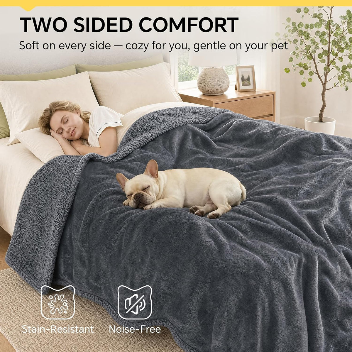 Luciphia Waterproof Pet Blanket, Liquid Pee Proof Dog Blanket for Sofa Bed Couch, Reversible Sherpa Fleece Furniture Protector Cover for Small Medium Large Dogs Cats, Dark Gray X-Large（85" X 57"）