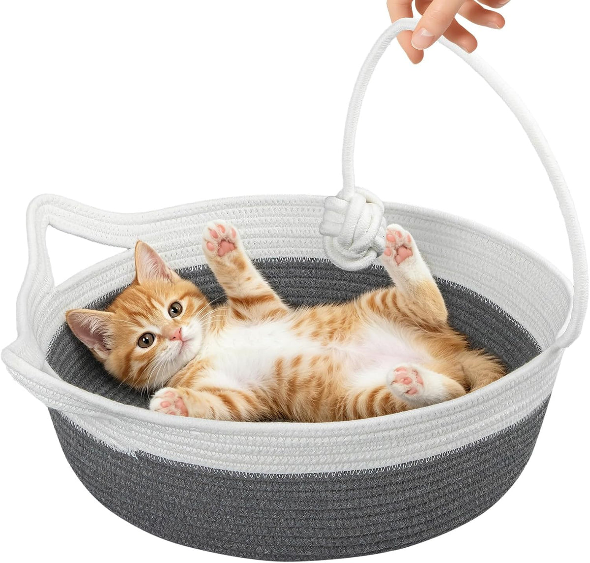 Cotton Rope Woven Cat Bed Basket, Cat Beds for Indoor Cats