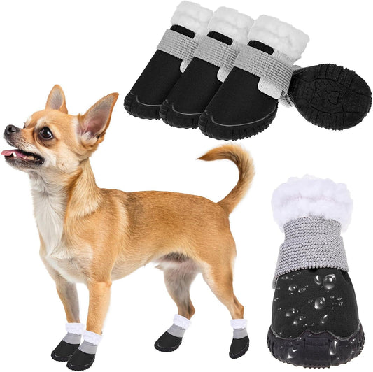 Dog Winter Boots, Waterproof Dogs Snow Shoes with Anti-Slip Sole & Warm Fleece Lining-Indoor Outdoor Paw Protectors for Small Dogs, Puppy Booties to Prevent Licking on Hardwood Floors,Size 1