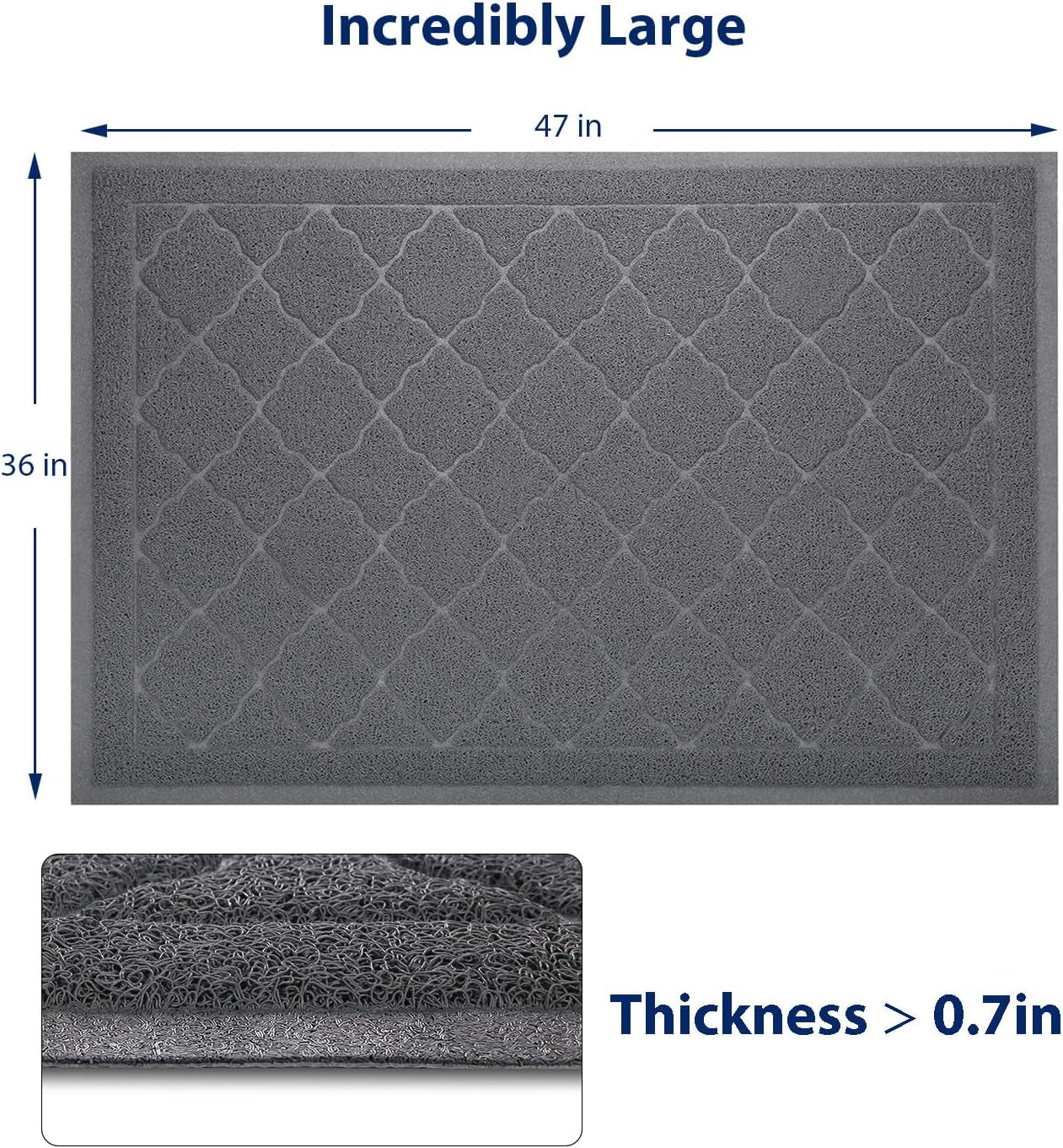 Wepet Cat Litter Box Mat, Kitty Premium PVC Pad, Durable Trapping Rug, Phthalate Free, Urine-Resistant, Scatter Control, XXL 47 X 36 Inch, Grey