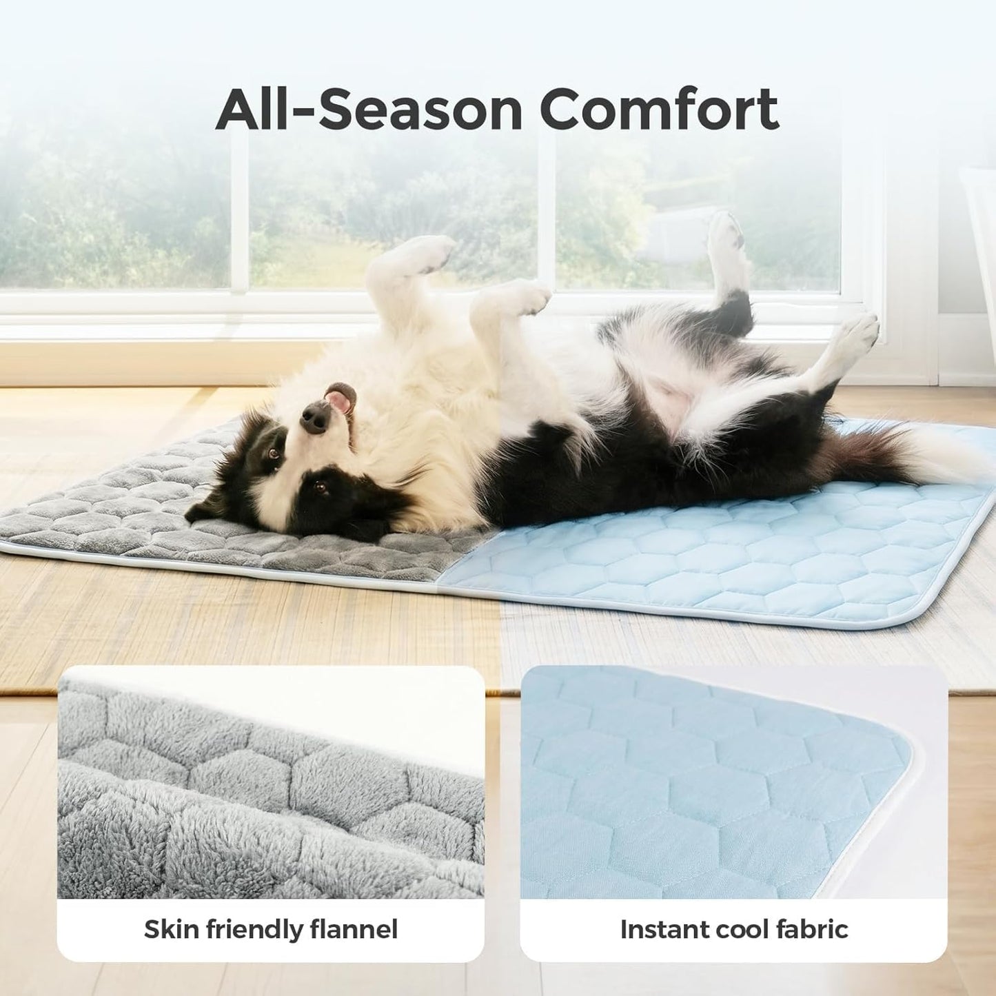 Sytopia 43"X31" Dog Cooling Mat for Extra Large Dogs, Q-Max>0.5 All Season Thin Breathable Cooling Crate Pad Indoor for Pet, Portable Washable & Non-Toxic Kennel Mat for Summer Active Dog, Light Blue