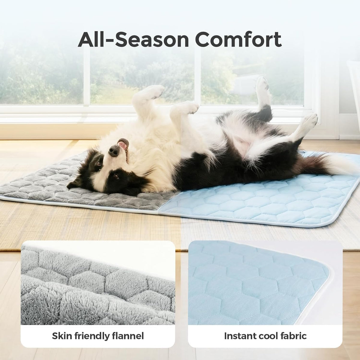 Sytopia Dog Cooling Mat for Large Dogs, Q-Max>0.5 All Season Thin Summer Cool-To-Touch Fabric to Rapid Cooling, Breathable Cold Crate Pad for Pet Indoor, Washable No Gel as Topper, 43"X31", Light Blue