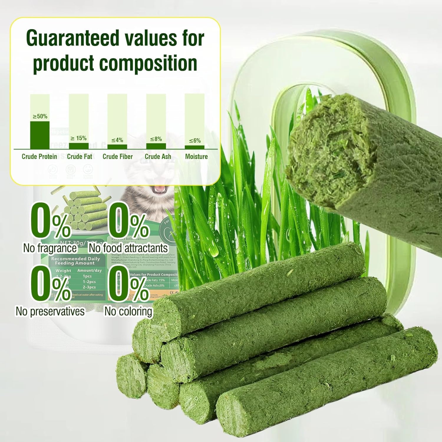 30G Cat Grass Sticks, Delicious Cat Grass Teething Stick Edible Cats Chew Toy Cat Treats Snack for Teeth Cleaning and Hairball Removal