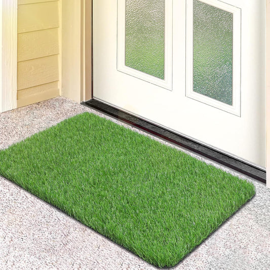 Artificial Grass Door Mat, Turf Grass Front Door Mats Outdoor/Indoor, Realistic Fake Grass Rug for Entrance, Dog, Patio, Camper, Home Decor, 17” X 30”