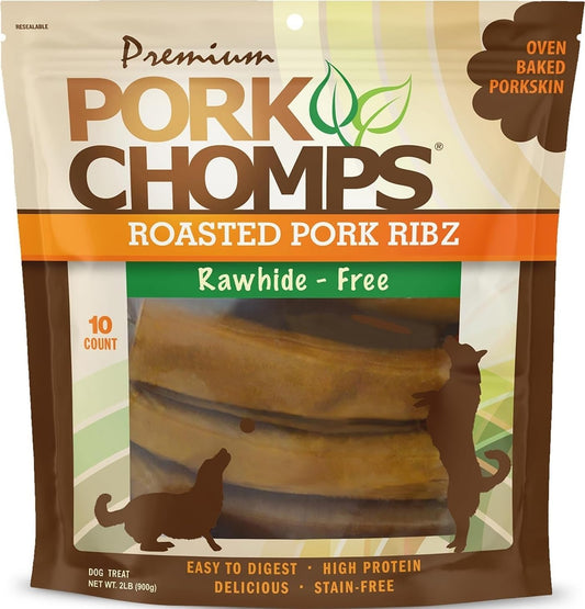 Pork Chomps Roasted Pork Skin Dog Chew 6In Ribs 10Ct