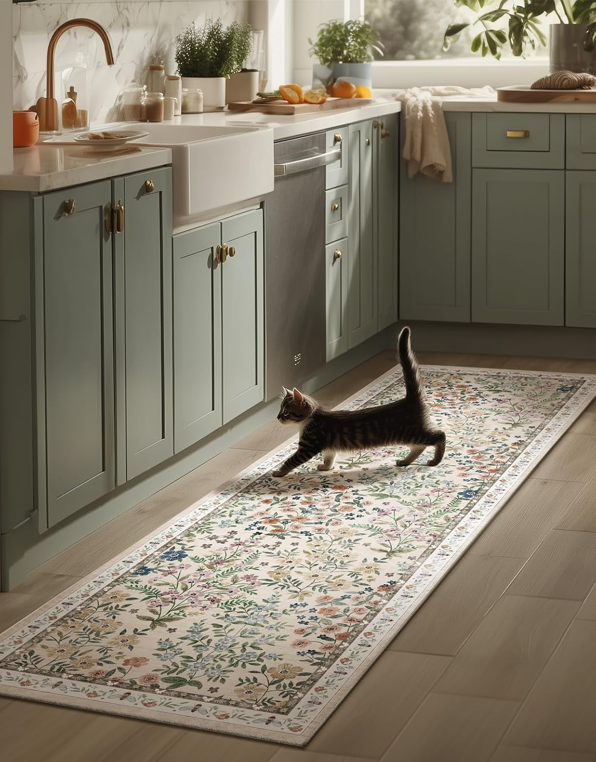 Washable Kitchen Rug Runners for Hallways: 2'6"X8' Bedroom Rug Non Slip Low Pile Soft Stain Resistant Floor Carpet Runner Rug for Kitchen Indoor Entryway Hallway Laundry Room beside Farmhouse