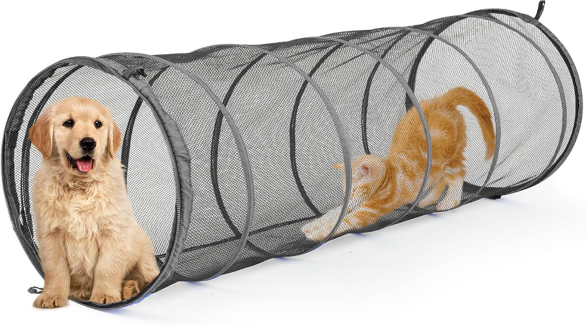 Cat Straigh Tunnels, Foldable Cat Tubes Easy to Connect with Zipper DIY in Multiple Ways,Pet Toys for Cats, Rabbit, Puppy (Grey)