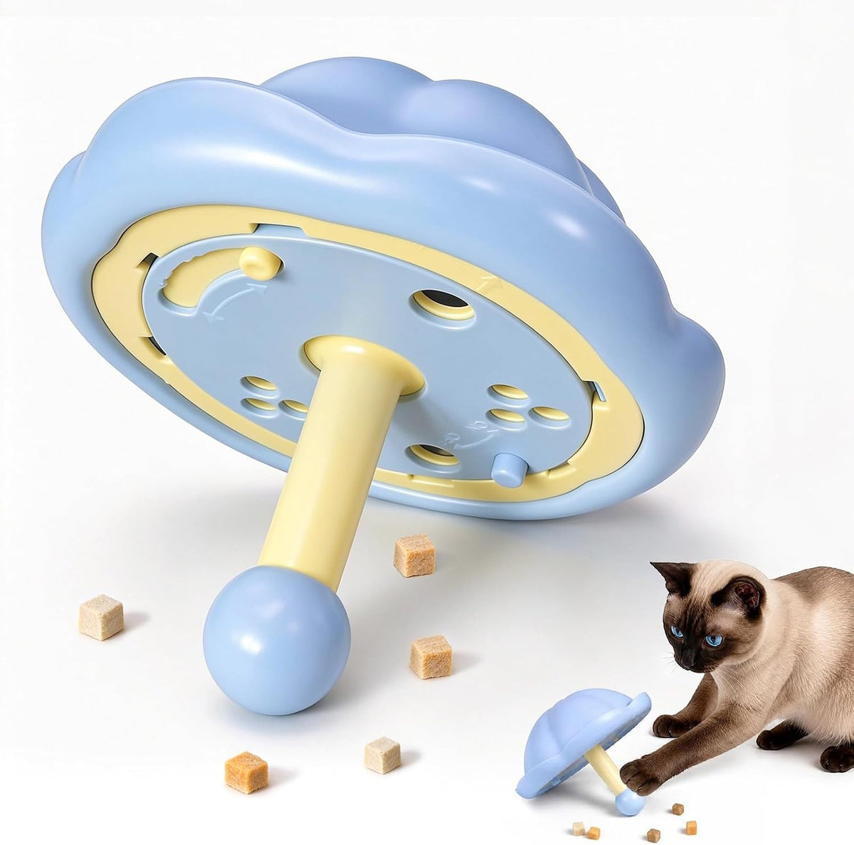 Interactive Cat Treat Dispenser Toy, Adjustable Cat Puzzle Feeder & Slow Feeder Wobble Toy for Indoor Cats (Blue)