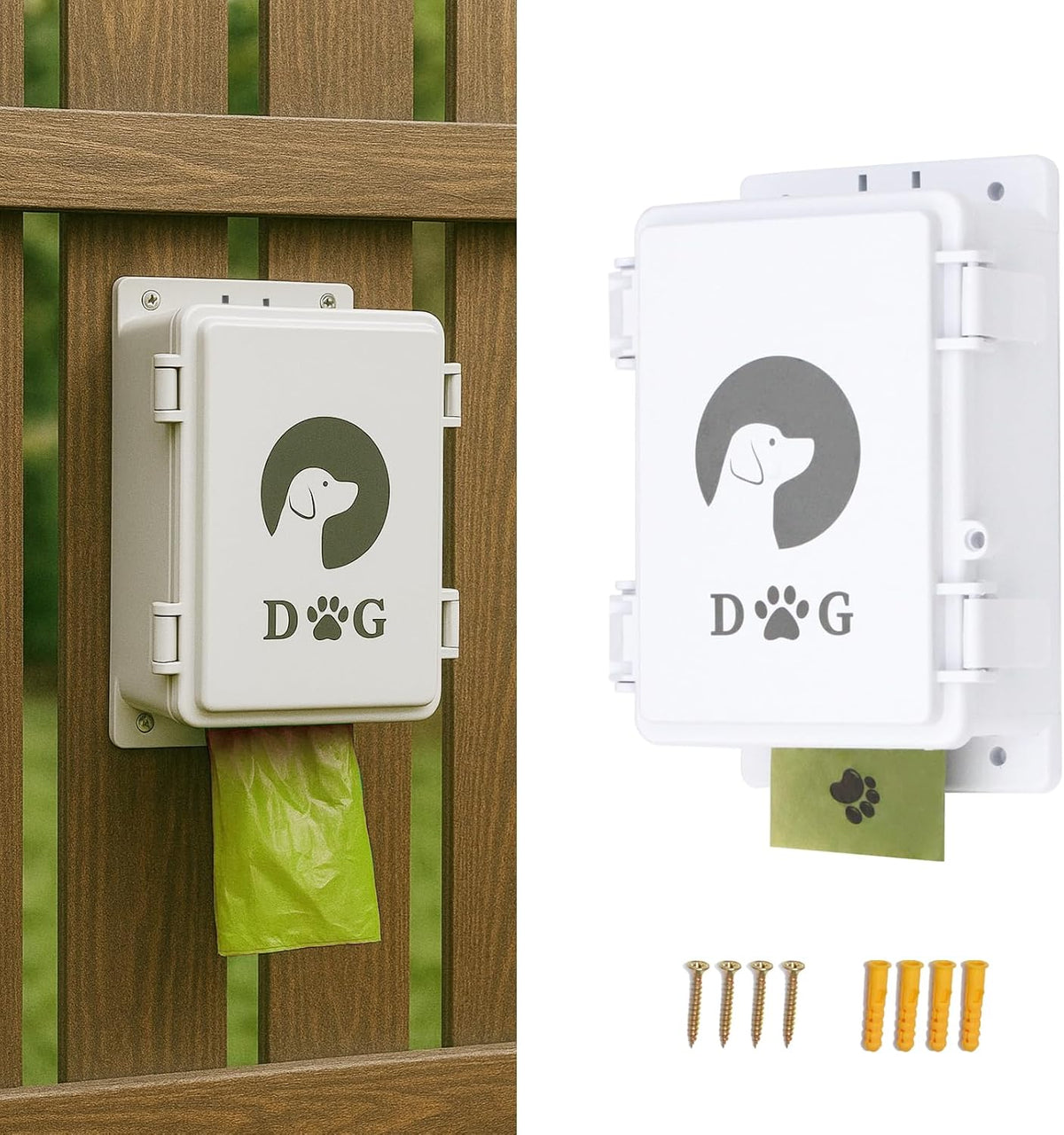 Wall Mount Dog Poop Bag Dispenser, Dog Waste Bag Holder for Outdoor & Indoor, Holds up to 8 Rolls, Waterproof Hard Shell Pet Waste Station with Screws for Yard, Fence, Porch & Garage