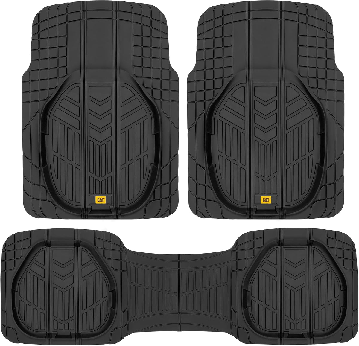 CAT Heavy Duty Rubber Floor Mats for Cars Trucks SUV, All Weather Automotive Liner Deep Dish Reservoir, Waterproof Universal Fit Car Floor Mats, Anti-Slip Cargo Protection, Black Auto Accessory