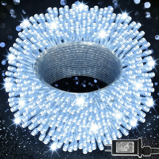 300 LED String Lights Outdoor Indoor, Extra Long 98.5FT Super Bright Christmas Lights, 8 Lighting Modes, Plug in Waterproof Fairy Lights for Holiday Wedding Party Bedroom Decorations ( White)