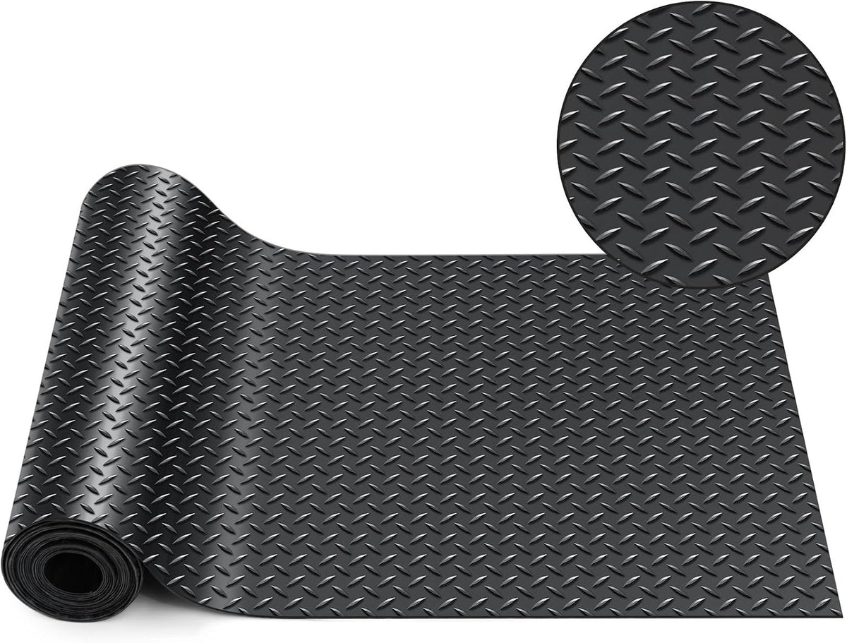 Breling 12 in X 10 Ft Rubber Diamond Plate Garage Floor Mat, Black