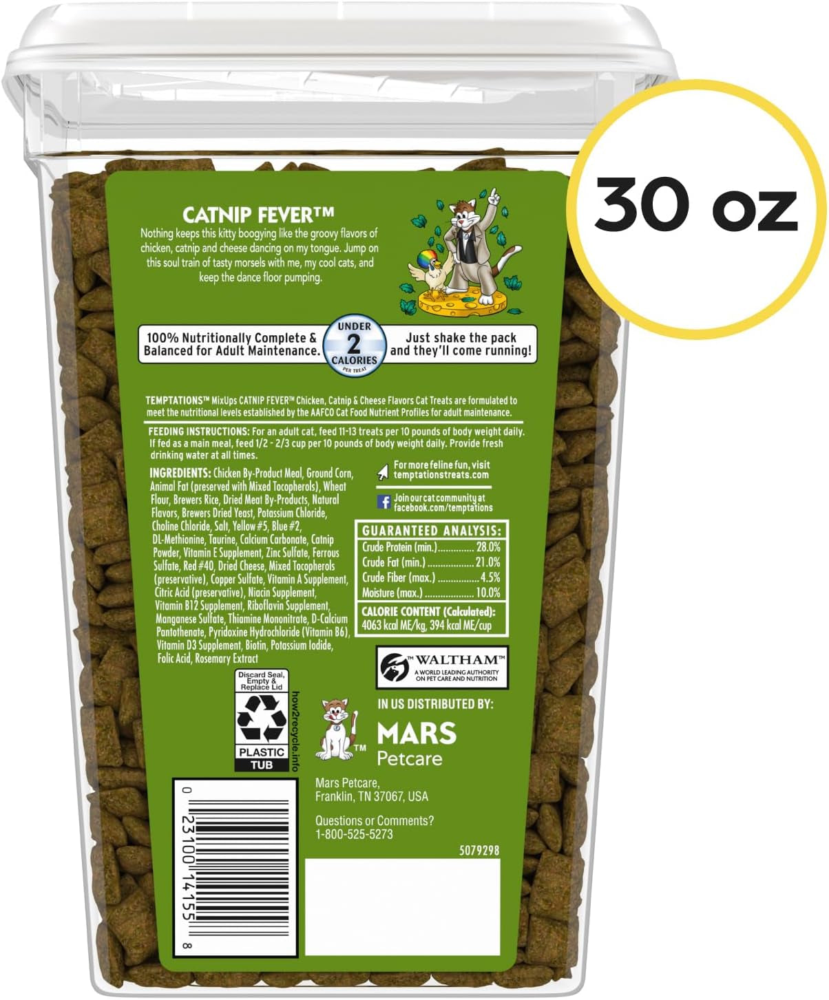 Temptations Cat Treats, Classic Crunchy and Soft Cat Treats, Catnip Fever Flavor, Catnip Treats, 30 Oz. Tub