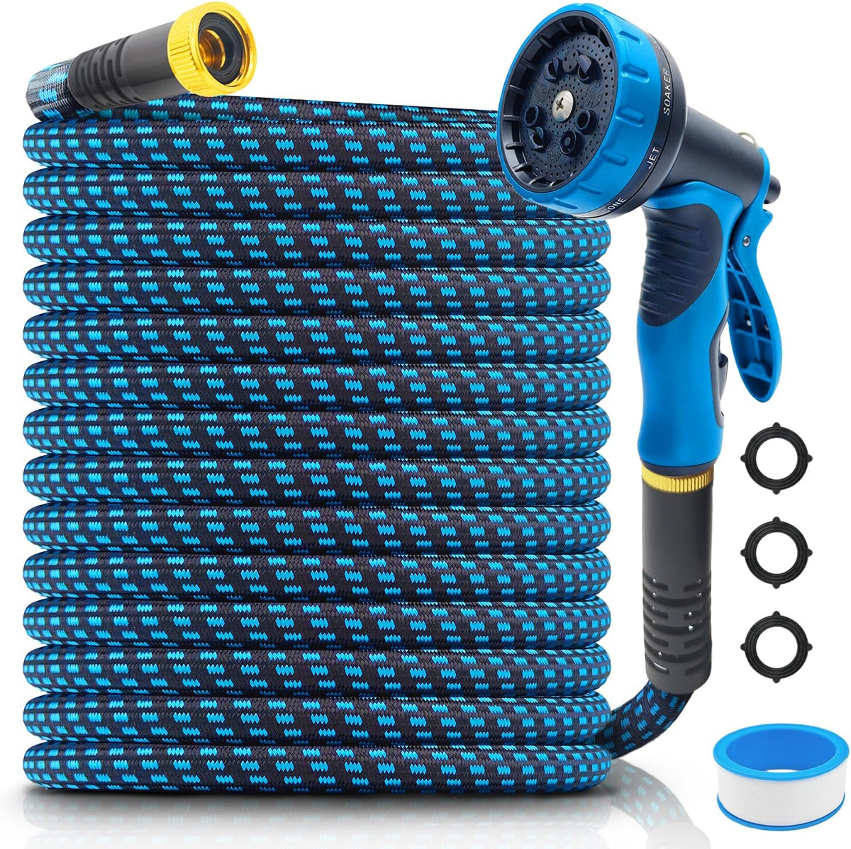 Garden Hose 100 FT, Non-Extendable and Ultra-Lightweight, Equipped with 10-Function Nozzle. Kink-Free, Sturdy, Flexible, and Wear-Resistant, Suitable for Use in Yards, Lawns, Outdoors (100 FT)