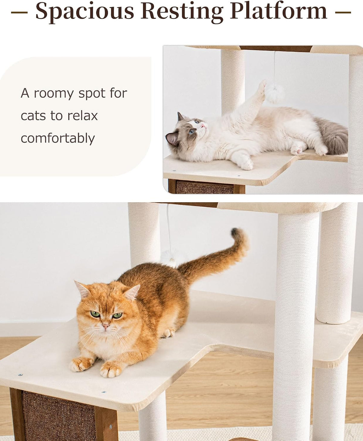 37.5" Cat Tree for Large & Senior Cats with Low Step & Sisal Board