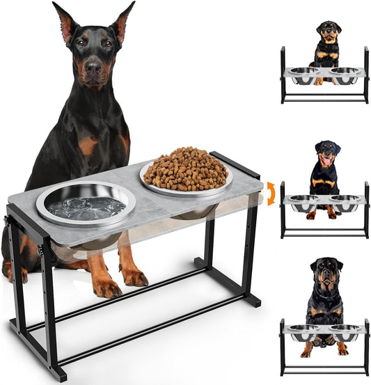 Elevated Dog Bowls for Extra Large Dogs, 4 Height Adjustable Tilted Raised Dog Bowl Stand with 2 Stainless Steel 150 Oz Bowls, 16.1" Tall Dogs Bowl Stand Feeder for Giant Breed