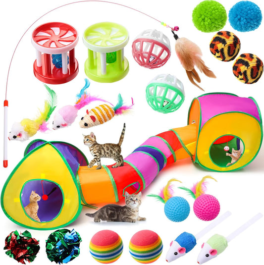 21 Pcs Cat Tunnel for Indoor Cats, 3-Way Collapsible with Cube Tent