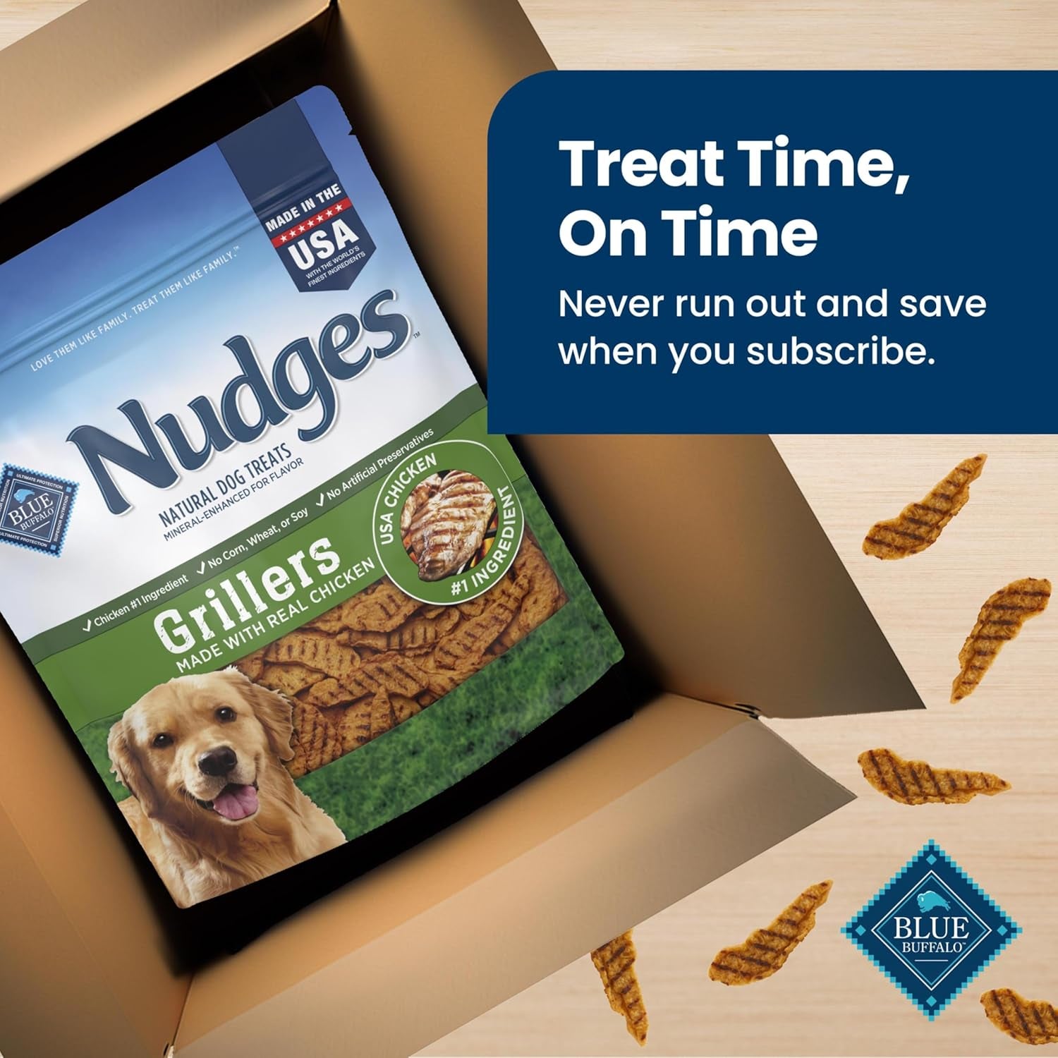 Blue Buffalo Nudges Chicken Grillers Natural Dog Treats, Tender & Meaty Dog Snacks, Easy-To-Tear for Training, Made in the USA with Real Chicken, No Artificial Preservatives, 16 Oz.