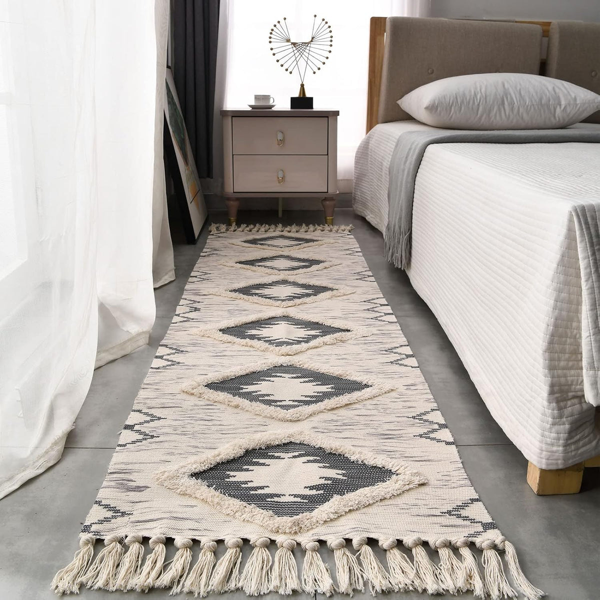 Boho Runner Rug 2'X6', Washable Hallway Rug Runner Non Slip Rubber Backed, Kitchen Farmhouse Area Rug Floor Mat with Tassels, Tufted Woven Cotton Entryway Carpet, Grey