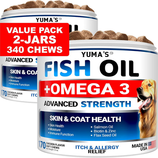 (2 Pack) Omega 3 Fish Oil for Dogs - 340 Ct - Dog Skin and Coat Supplement