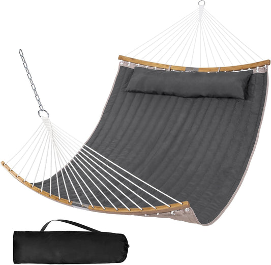 SUNCREAT Portable Double Hammock with Curved Spreader Bar, Dark Gray
