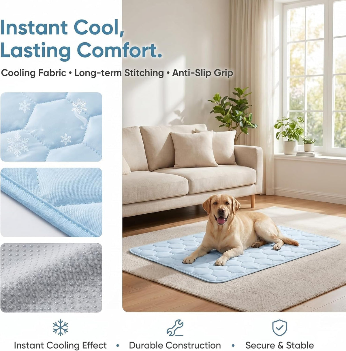 Dog Cooling Mat for Large Dogs,Washable Self Cooling Pet Pad with Non Slip Bottom,Portable Ice Silk Cooling Bed for Medium Large Dogs,Foldable Cooling Blanket for Indoor Outdoor Crate Use(Blue,Xl）