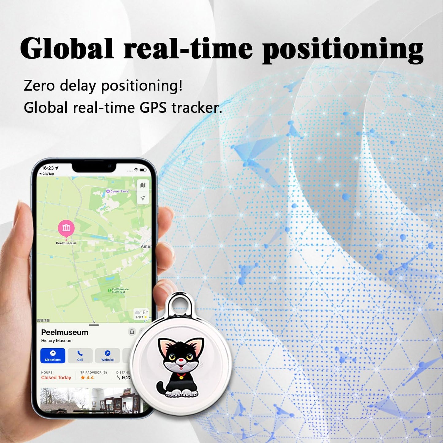 GPS Tracker for Dogs, Mini Cat Tracker, Smart Pet Tracker, Real-Time Tracking & Anti-Lost Alerts, No Monthly Fee, No SIM Card, Waterproof & Drop-Proof, 730-Day Battery Life, Works with Ios & Android