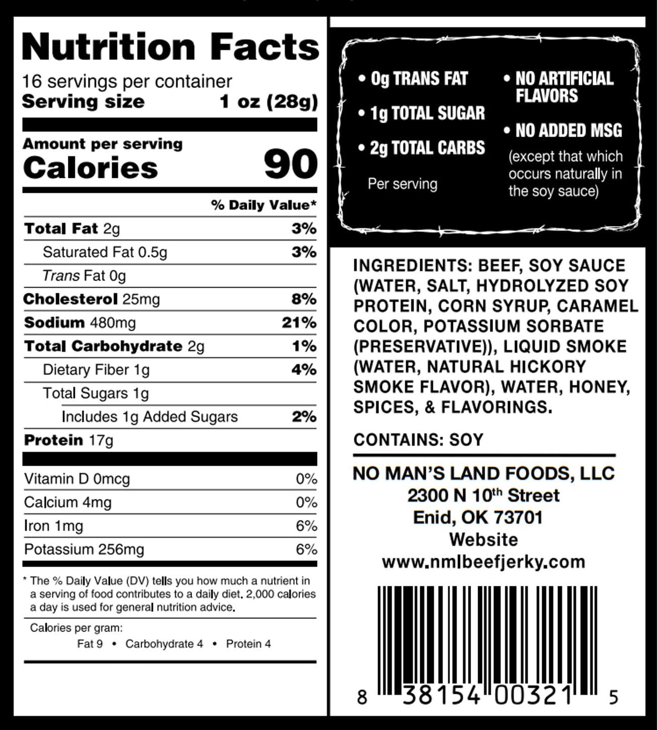 No Mans Land Slow-Dried Beef Jerky | Smoked & Seasoned Jerky Strips | High Protein, Low Carb Beef Snack | Gluten Free - MILD (16Oz)