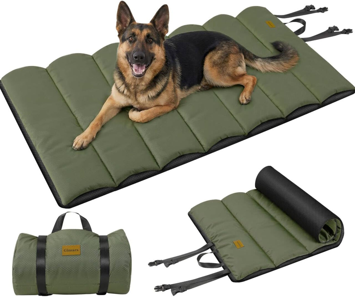 Gimars Upgraded Thickened XL Outdoor Dog Bed with Waterproof Film, Easy to Roll up with Buckle, Large Travel Pet Bed for Large & Extra Large Dog, Portable, Foldable, Washable for Camping,Traveling