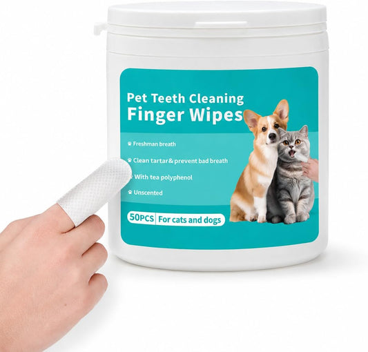 Pet Teeth Cleaning Wipes, 50 Pieces, Suitable for Dental Cleaning of Dogs and Cats, Reduce Dental Plaque and Support Oral Freshness, an Alternative to Dog Toothbrushes and Toothpaste