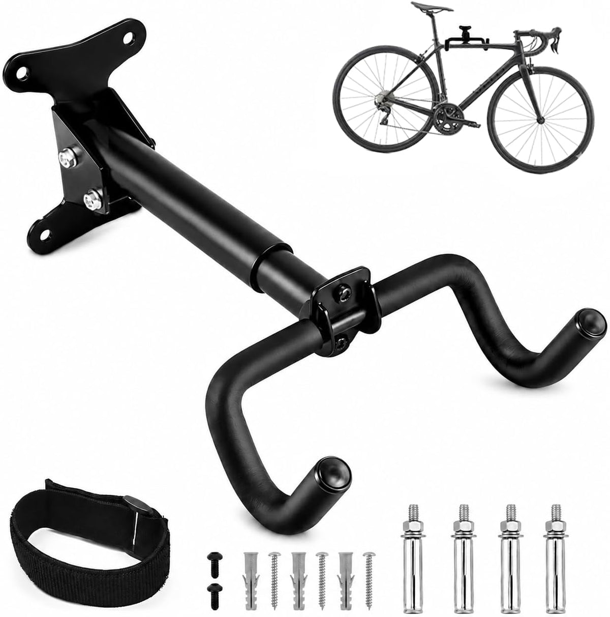 Bike Wall Mount Hanger-Adjustable Horizontal Bicycle Rack | Wall-Mounted Bike Hook for Road, Mountain & Hybrid Bikes-Weighs 66 Lbs| Space-Saving Bike Rack for Garage or Indoor Storage