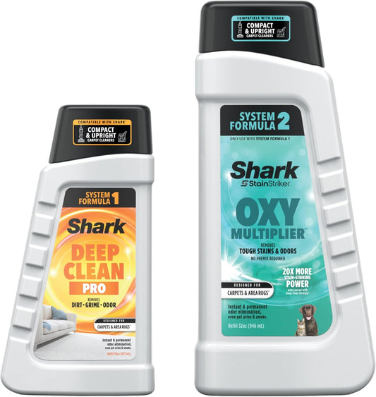 Shark Stainstriker Cleaning Solution Bundle for Portable Cleaners, Carpet and Area Rug Formula, Instantly Eliminates Odors, Includes 32 Oz OXY Multiplier and 16 Oz Deep Clean Solution, PXCMBUNDLE