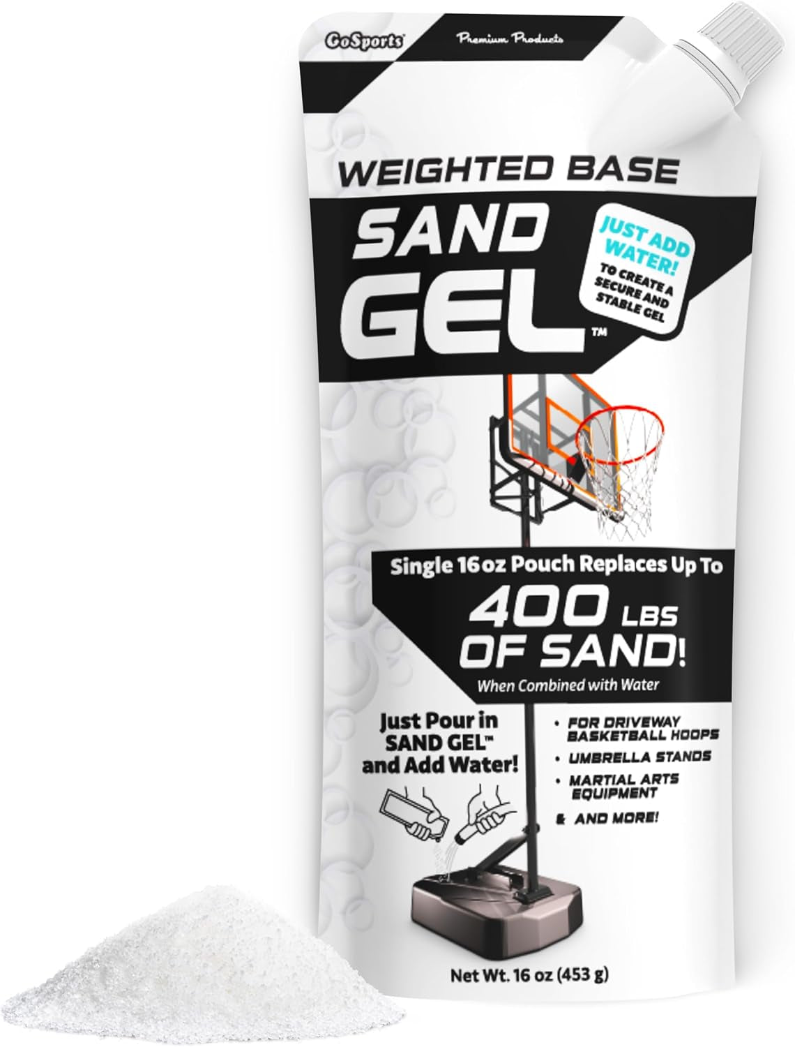 Gosports Sand Gel Weighted Base Filler for Indoor/Outdoor Basketball Hoops, Umbrella Bases, & More - 16 Oz, Just Add Water
