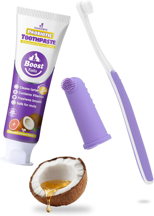 Cat Toothbrush & Toothpaste Kit, Soft & Finger Brushes, 2.5Oz