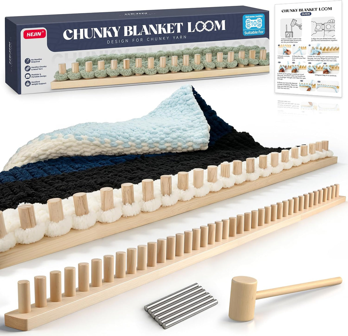 HEJIN 63" Chunky Blanket Loom, Adjustable Size Loom for Chunky Blanket
