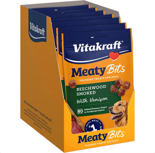 Vitakraft Meatybits Venison, Training Treats for Dogs, Naturally Smoked, Real Meat #1 Ingredient, No Added Sugar, No Artificial Flavors or Colors, Soft Dog Treats, Bag, 2.2 Oz, 7 Count