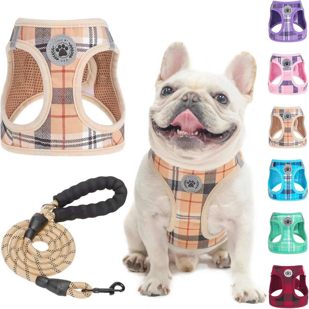 Dog Harness Medium Sized and Leash Set,No Pull Pet Vest - Beige,M