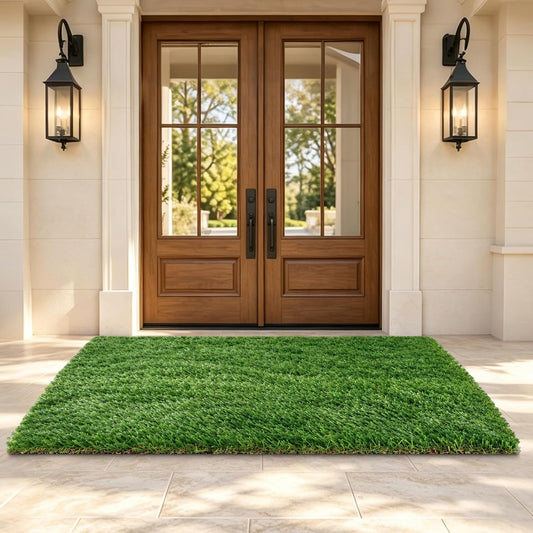 THREE ORANGES Artificial Grass Rug 3X5 FT Outdoor, 1.38 Inch Thick Fake Turf Mat with Drainage Holes, Realistic Synthetic Lawn for Patio, Balcony, Garden, Backyard and Pet Areas