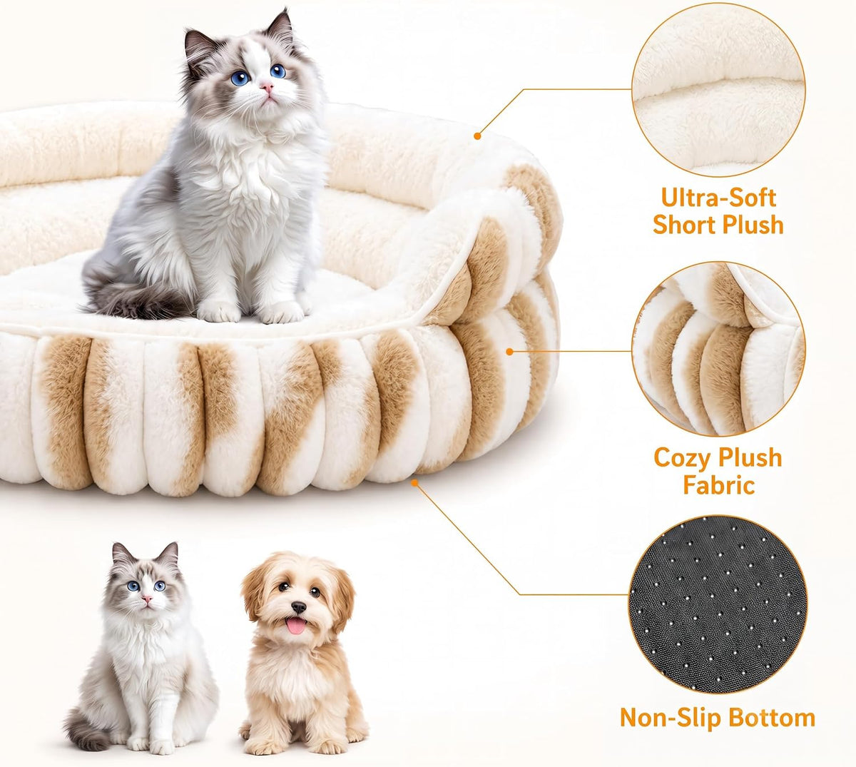 Cat Heated Bed, Electric Washable Pet Bed for Indoor Cats Small Dogs, Anti-Bite & Waterproof Design Deep Sleep Calming Thermal Bed with Adjustable Heating Pad,51×51×17Cm