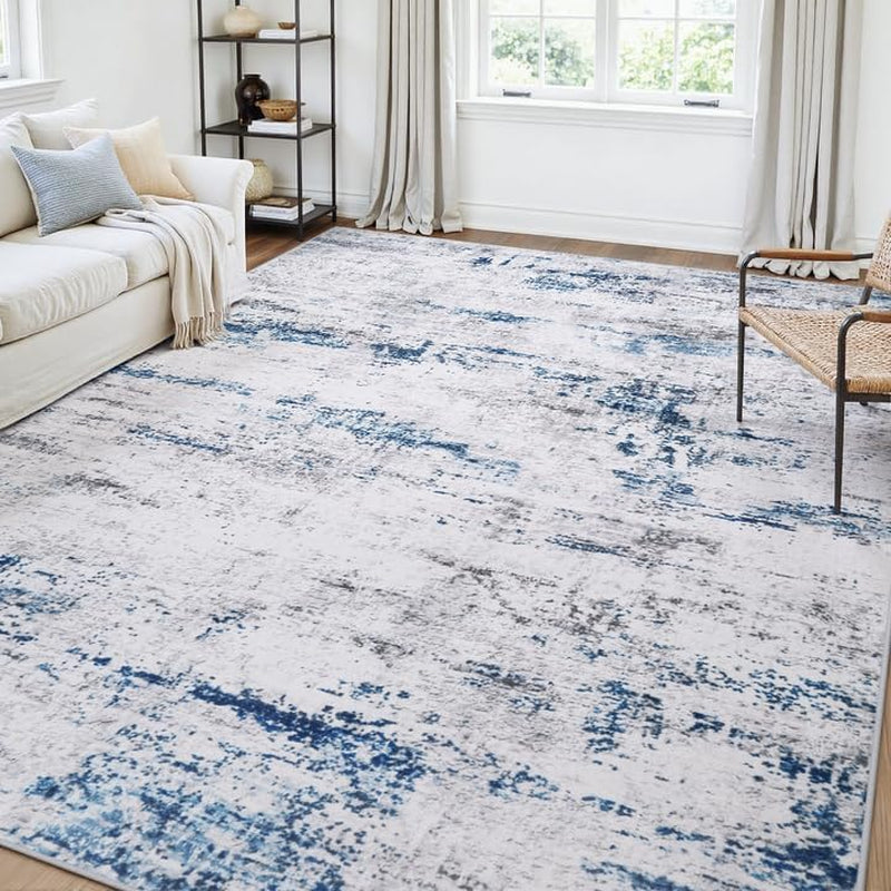 5X7 Area Rugs for Living Room Large Washable Abstract Rug White Gray Blue