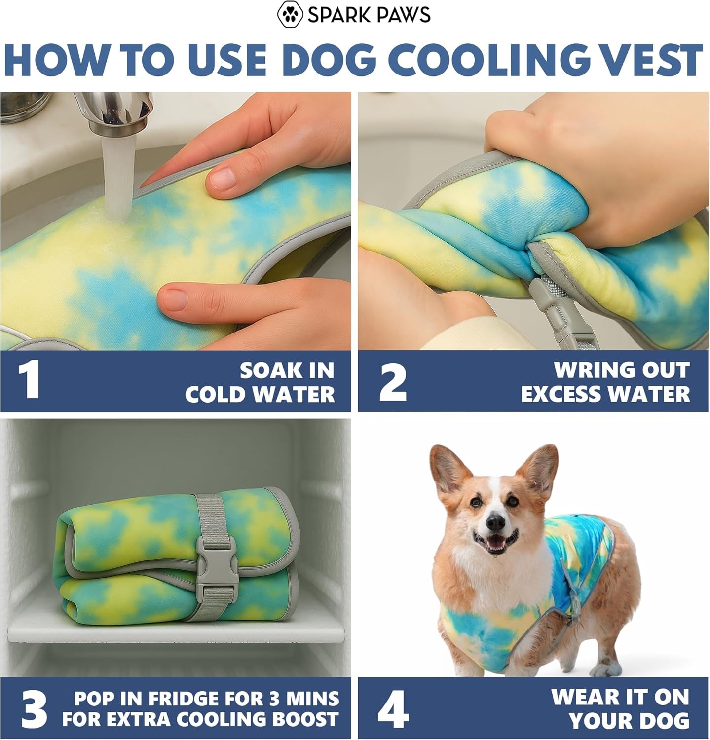 Spark Paws Dog Cooling Vest - SPF 50 UV Sun Protection - Summer Heat Relief Gear for Dogs, Lightweight, Evaporative Cooling - Dog Anxiety Relief Vest during Hot Days - Tropical Storm, XL
