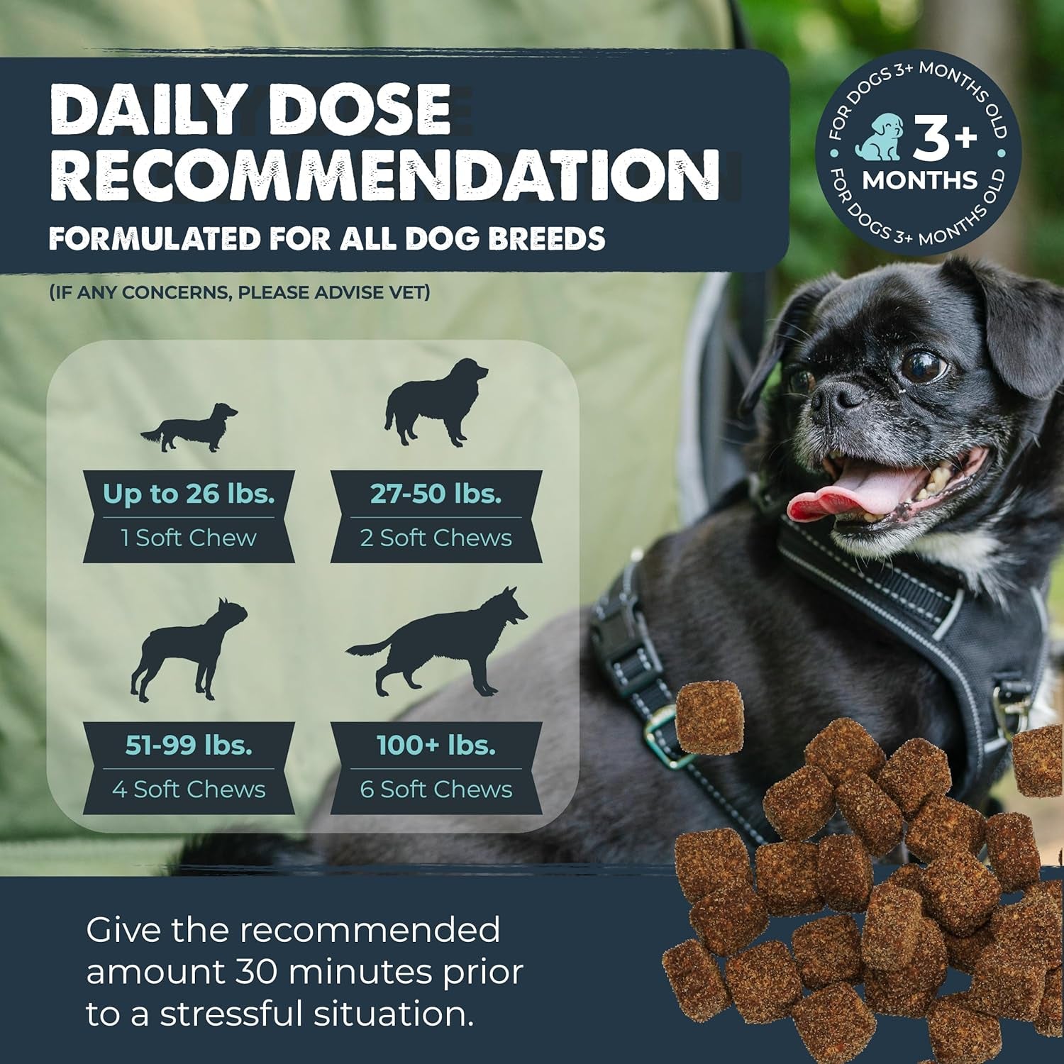 Mighty Paw Calming Chews for Dogs with Melatonin - Vet Formulated Dog Sleep Aid - Puppy & Large Pet Treats - Waggables Calm -Composure Calming Chews for Stress & Relaxation, 120 Count (Made in USA)