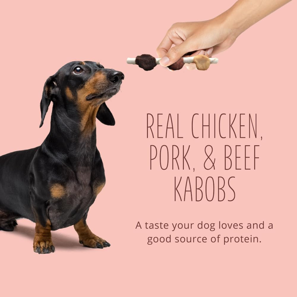 Better Belly Triple Flavor Kabobs, 10 Kabobs, Long-Lasting Dog Chews with Chicken, Pork and Beef