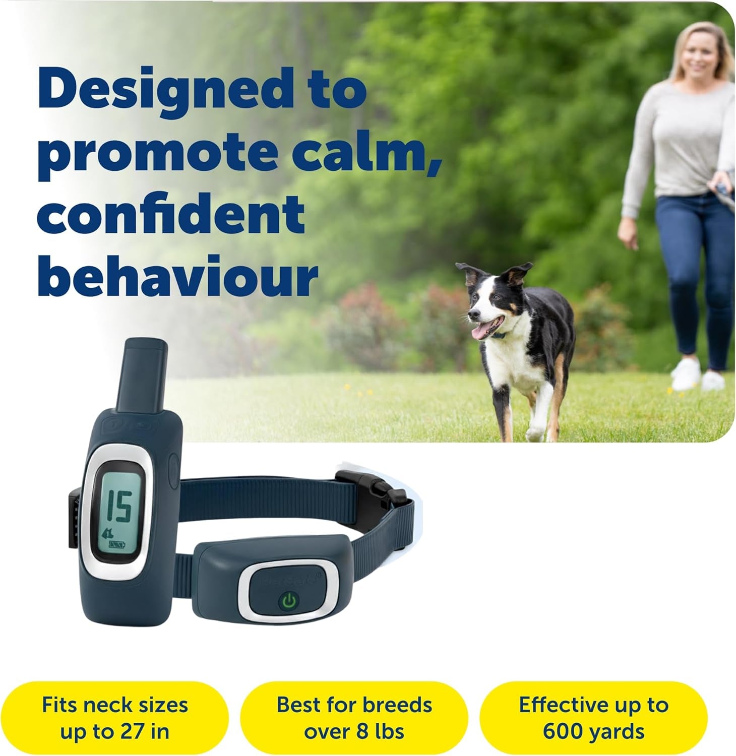 Petsafe 600 Yard Remote Training Collar Choose from Tone, Vibration, or 15 Levels of Static Stimulation Medium Range Option for Training off Leash Dogs Waterproof and Durable Rechargeable