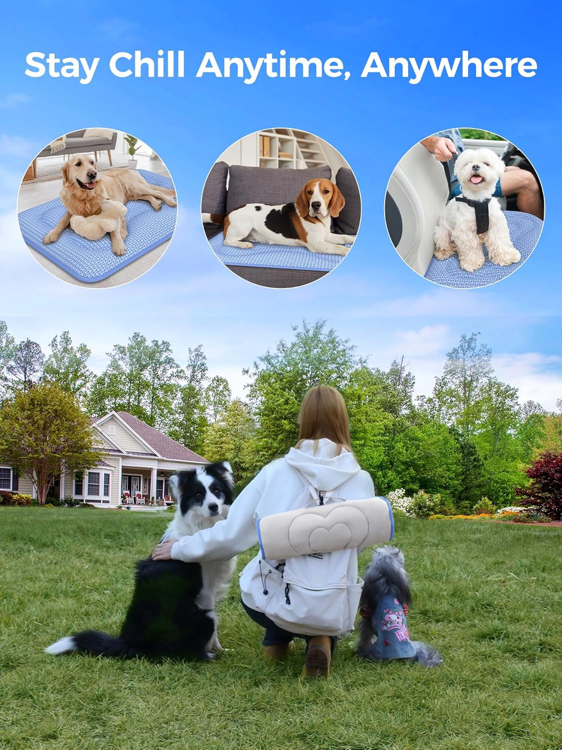 Dog Cooling Mat 44X32In, 5CM Thick Pad Color-Changing&Grs Recycled Material