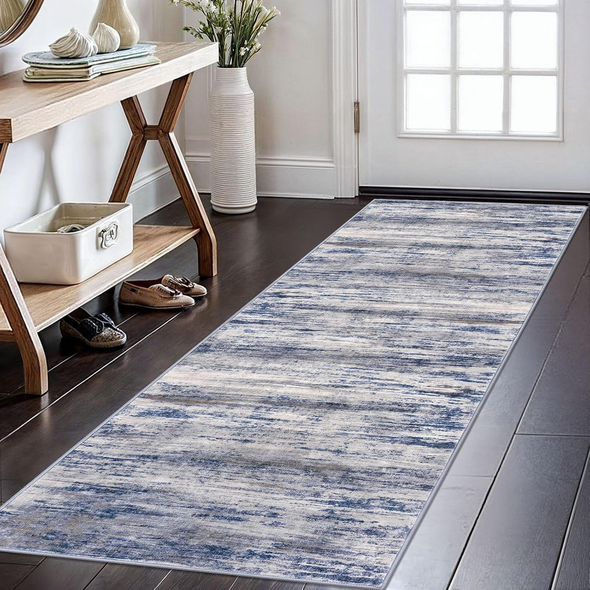 KOZYFLY Modern Washable Rug Runner 2X6 Runners for Hallways Grey-Blue