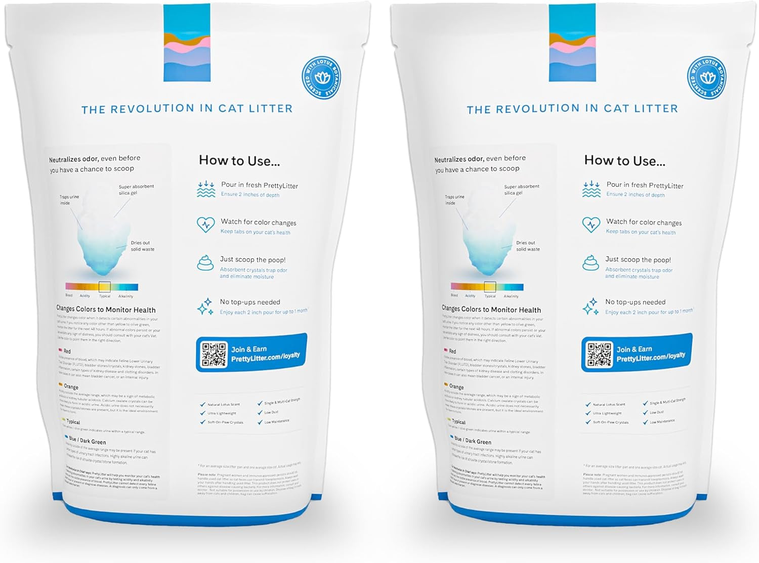 Prettylitter Health Monitoring Cat Litter (Lotus Flower, Non Clumping) | Lightweight & Low Tracking, Color Changing Silica Gel Crystals, Advanced Odor Control — 6 Lbs, Pack of 2 (Up to 2 Month Supply)
