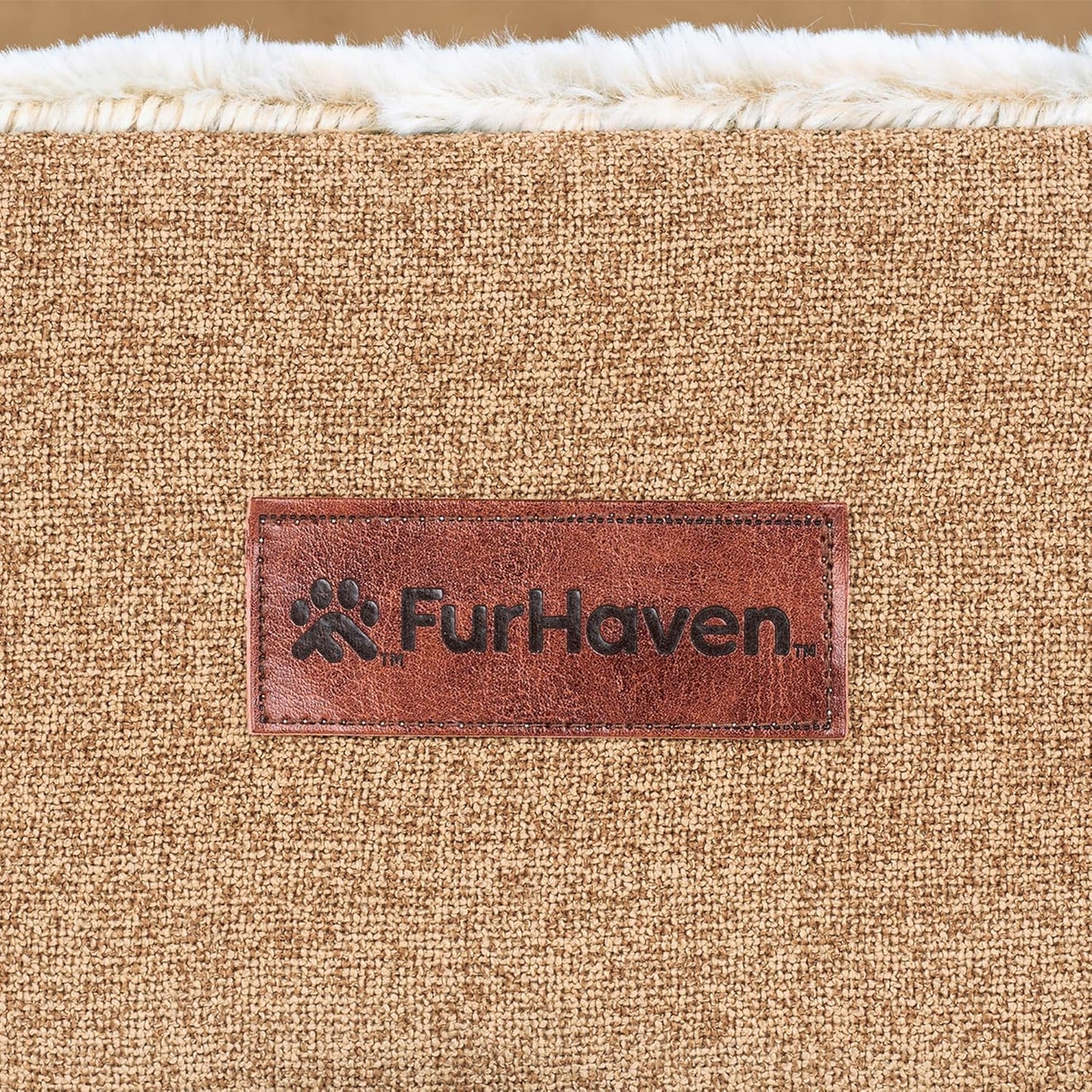 Furhaven Birch Faux Fur & Soft Faux Linen Modern Orthopedic Sofa Pet Bed, Nutmeg, Jumbo