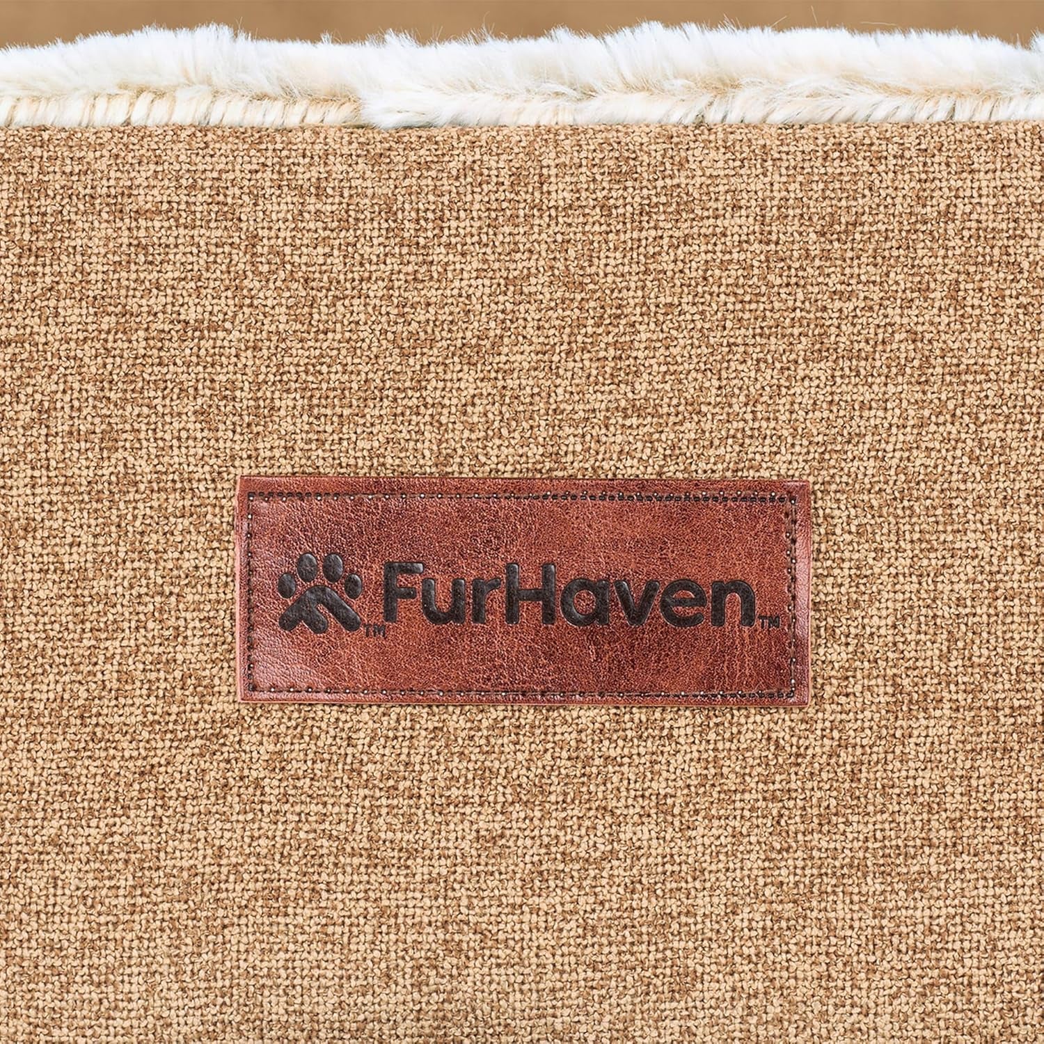 Furhaven Birch Faux Fur & Soft Faux Linen Modern Orthopedic Sofa Pet Bed, Nutmeg, Jumbo