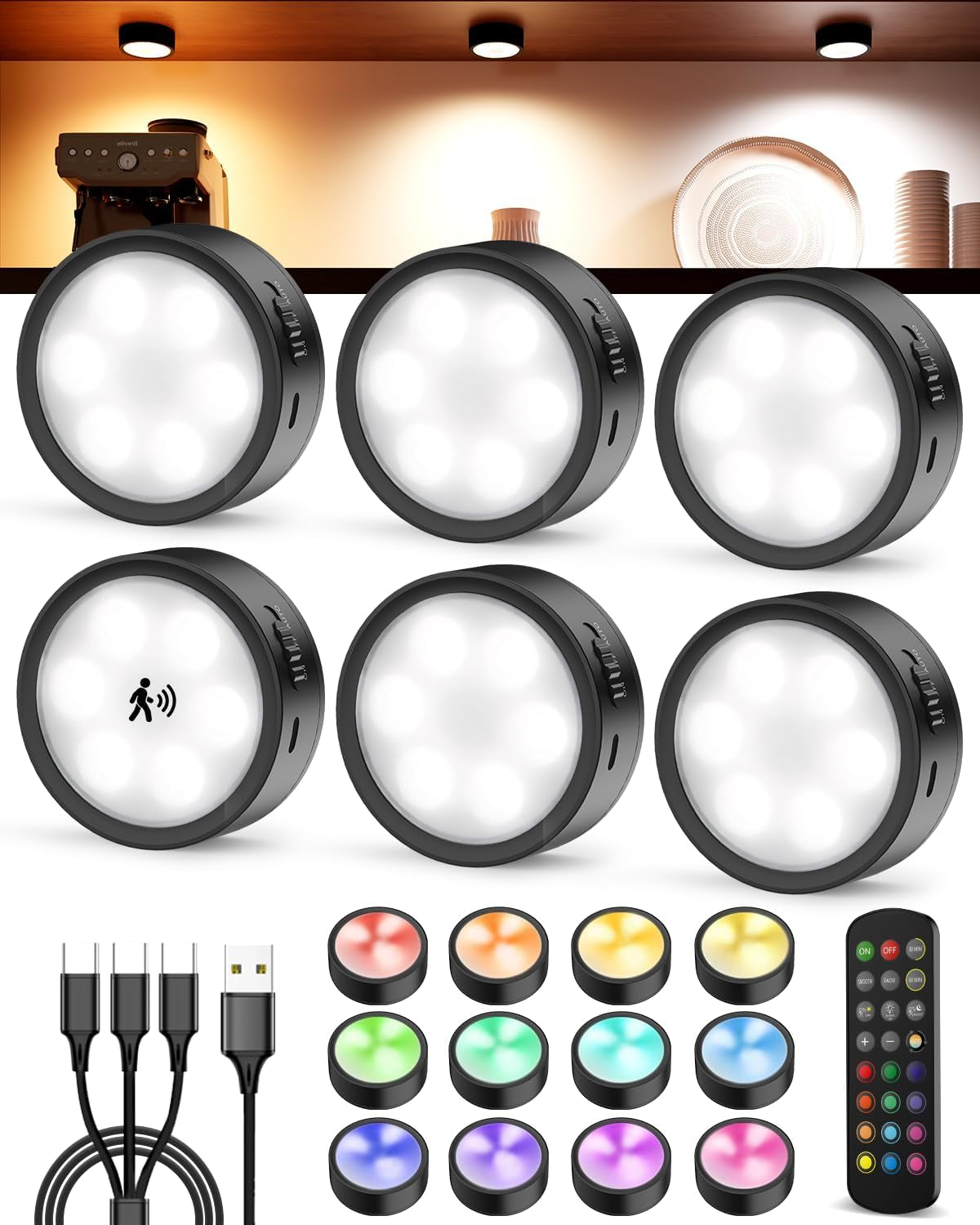 2400Mah Rechargeable Puck Lights with Radar Motion Sensor and Remote